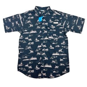 Columbia NEW Black deer elk Graphic Men's casual button down shirt
